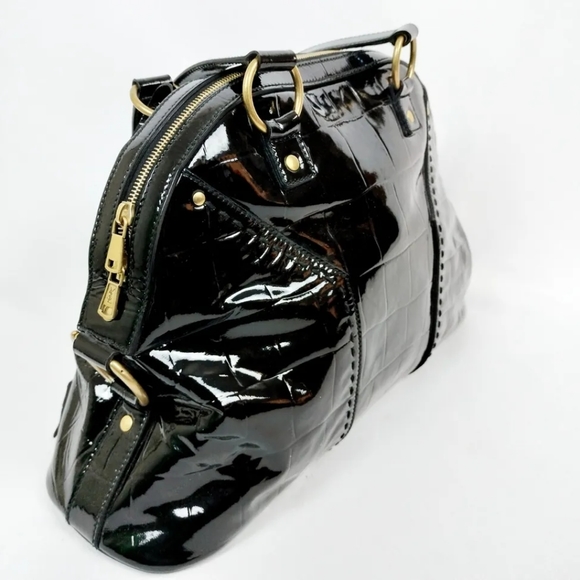 Like New Yves Saint Laurent YSL Crocodile-Skin Embossed Patent Leather Muse Bag - Picture 5 of 17